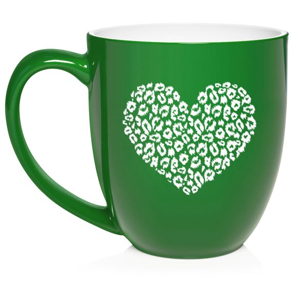Leopard Print Love Heart Ceramic Coffee Mug Tea Cup Gift (16oz Green)