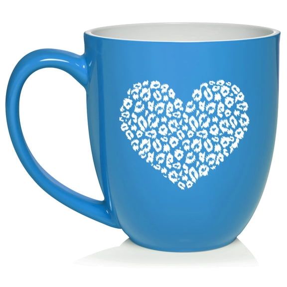Leopard Print Love Heart Ceramic Coffee Mug Tea Cup Gift (16oz Light Blue)