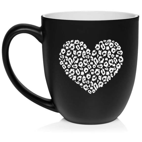Leopard Print Love Heart Ceramic Coffee Mug Tea Cup Gift (16oz Matte Black)