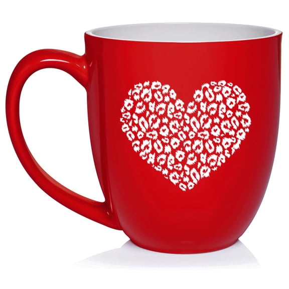 Leopard Print Love Heart Ceramic Coffee Mug Tea Cup Gift (16oz Red)