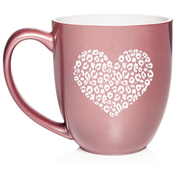 Leopard Print Love Heart Ceramic Coffee Mug Tea Cup Gift (16oz Rose Gold)