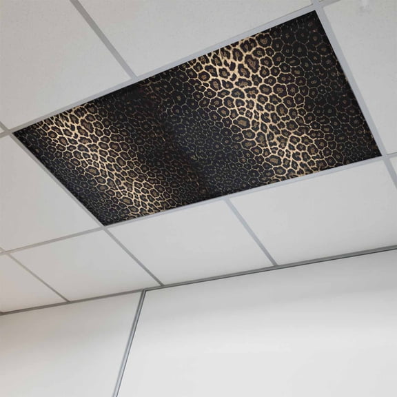 Leopard Print Magnetic Fluorescent Light Covers for Ceiling Lights 2x4Ft, Chic Abstract Black Brown Animals Texture Office Classroom Kitchen Drop Ceiling Light Covers Filters Shade Panel 1 Pack