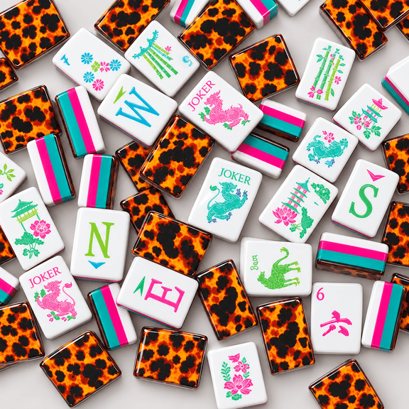 Leopard Print Mahjong Set - 160 Tiles Acrylic Engraving UV Print
