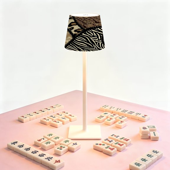 Leopard Print Mahjong Table LED Lamp, Animal Print Patchwork cheetah Leopard Zebra, Cordless Touch Control 3 Color Dimmable Rechargeable Light, Bedside Nightstand Decor Gift for Mahjong Lover
