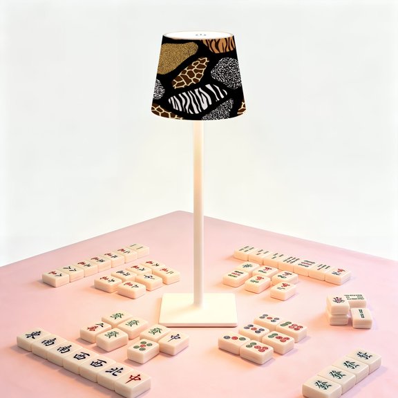 Leopard Print Mahjong Table LED Lamp, Animal Print Zebra Leopard Giraffe Tiger cheetah, Cordless Touch Control 3 Color Dimmable Rechargeable Light, Bedside Nightstand Decor Gift for Mahjong Lover
