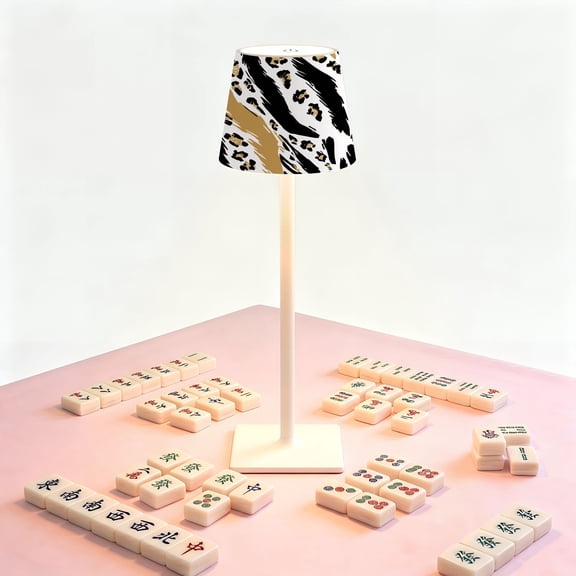 Leopard Print Mahjong Table LED Lamp, Bold Leopard cheetah Zebra Print Gold, Cordless Touch Control 3 Color Dimmable Rechargeable Light, Bedside Nightstand Decor Gift for Mahjong Lover