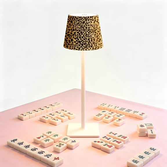 Leopard Print Mahjong Table LED Lamp, Leopard Print Gradient Golden Brown cheetah, Cordless Touch Control 3 Color Dimmable Rechargeable Light, Bedside Nightstand Decor Gift for Mahjong Lover