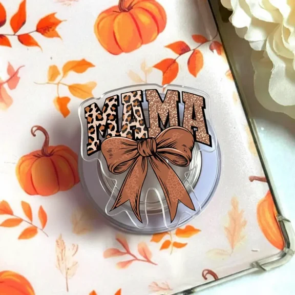 Leopard Print Mama with Bow MagSafe Phone Grip Magnetic Pop Socket & Kickstand Fall Gift for Mom