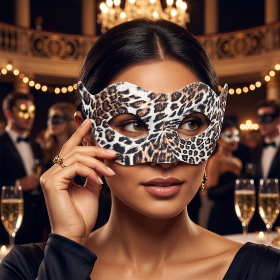 Leopard Print Masquerade Mask for Women 7 Inch Half Face Halloween Mask Mardi Gras Mask for Party Photo Props for Stage Performance Events, 1 Pack