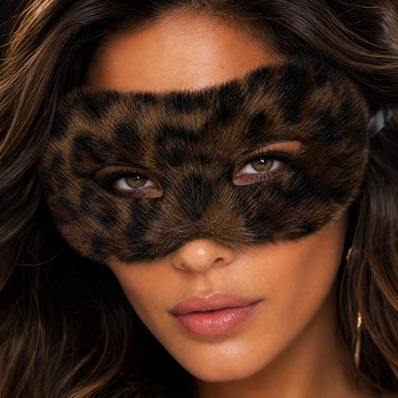 Leopard Print Masquerade Mask for Women 9 Inch Soft Plush Venetian Masquerade Masks Halloween Party Accessory Mardi Gras Mask for Events, 1 Pack