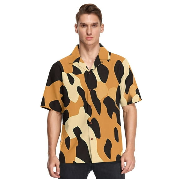 Leopard Print Men's Hawaiian Wrinkle Free Button Down Short Sleeve Shirt Casual Shirts Beach Shirts
