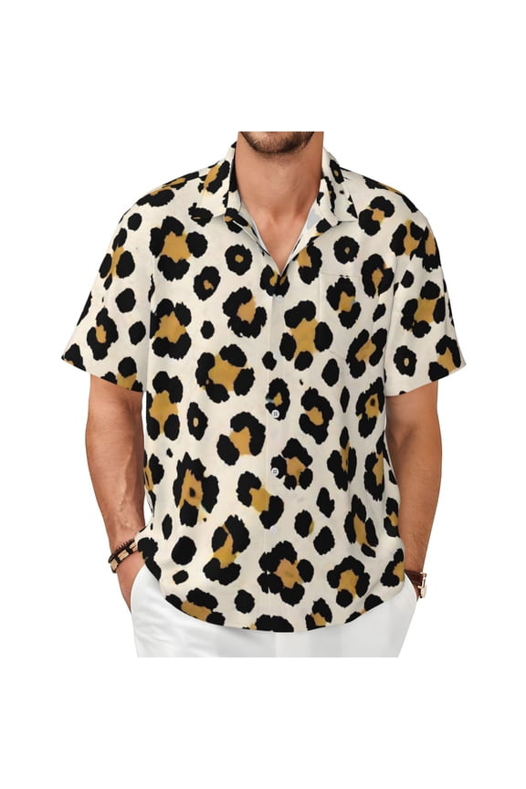 Leopard Print Men's Shirts Short-Sleeved with All-Over Prints Button-Up Shirts