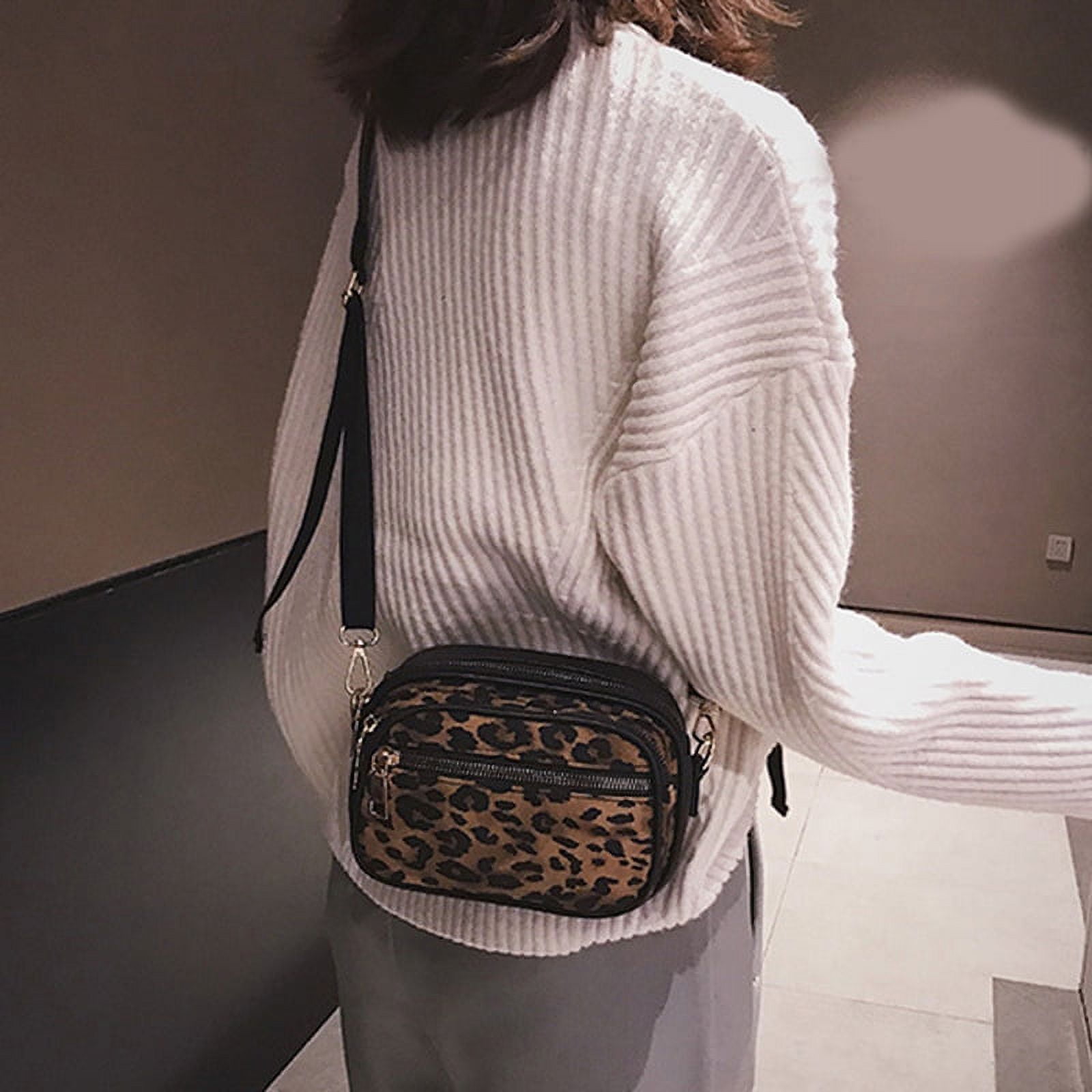 Leopard Print Messenger Bag Multiple Compartments Zipper Shoulder
