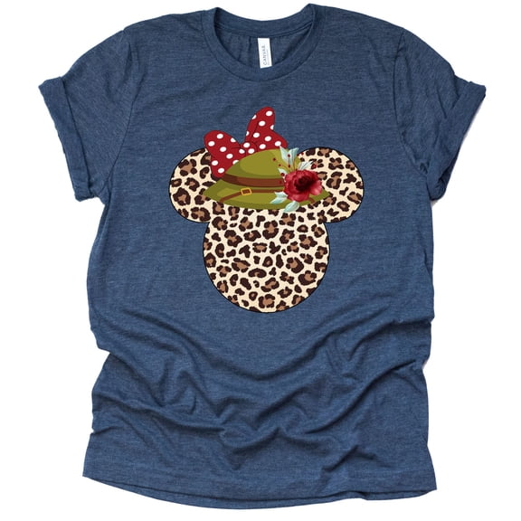 Leopard Print Mickey Ears with Safari Hat Shirt, Animal Kingdom Shirt for Men Women, Matching Couples Tshirt (Medium, Navy Minnie)