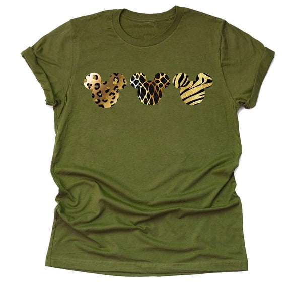 Leopard Print Mickey Shirt, Animal Kingdom Shirt for Women, Graphic T-Shirt for Women (XX Large, Olive)