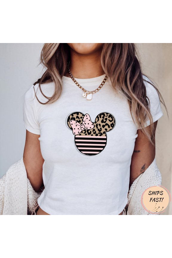 Leopard Print Minnie Mouse Shirt, Disney BabyTee, Y2k 90s Style Minnie Tee, Minnie BabyTee, Leopard Minnie Disneyland BabyTee, Xmas Gift
