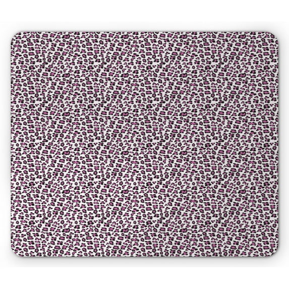 Leopard Print Mouse Pad, Pink and Black Colored Girlish Pattern Safari Savannah Wildlife Theme, Rectangle Non-Slip Rubber Mousepad, Pink Black White, by Ambesonne