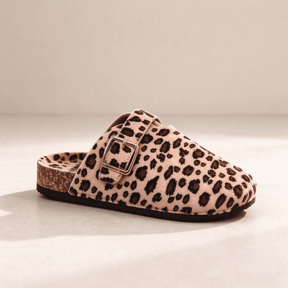 Leopard Print Mule Clogs for Women, Adjustable Buckle Slip On Cork ...