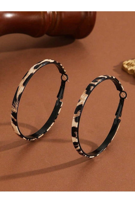 Leopard Print Multicolor Hoop Earrings 2-Pack With Hinge Back,Multicolor