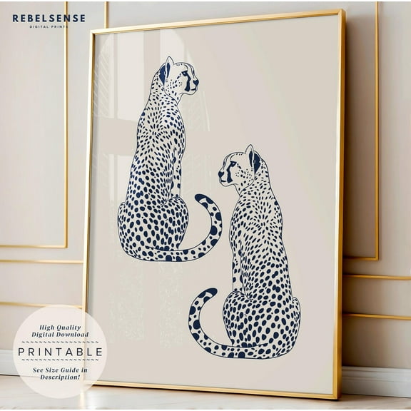 Leopard Print, Navy Blue Wall Art, Cheetah Wall Art, Jungle Poster, Aesthetic Room Decor, Apartment Decor, Retro Poster, Funky Wall Art Wall Art, Modern Wall Decor, 8x12 UNFRAMED