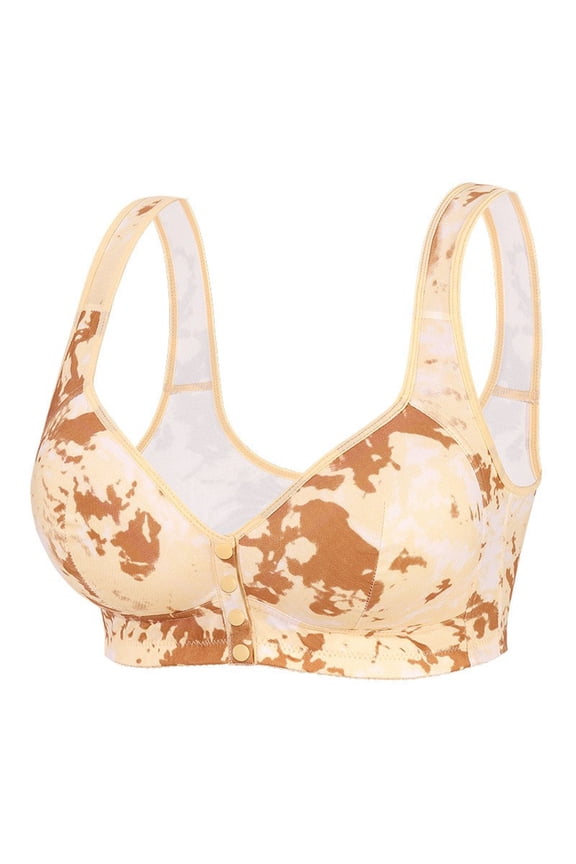 Leopard-Print No Steel Bra, Women's Casual & Underwear, Adjustable Front Buckles, Comfortable & Supportive, Perfect for Nightwear Beige,36B