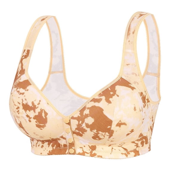 Leopard-Print No Steel Bra, Women's Casual & Underwear, Adjustable Front Buckles, Comfortable & Supportive, Perfect for Nightwear Beige,44B