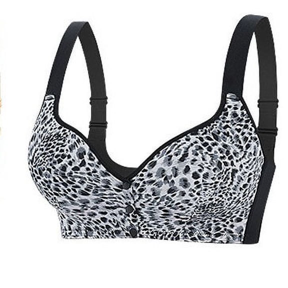 Leopard Print No Steel Underwire Bra Women's Comfortable Front Buckles Lingerie for Everyday and Nightwear, and Supportive Black,40CD