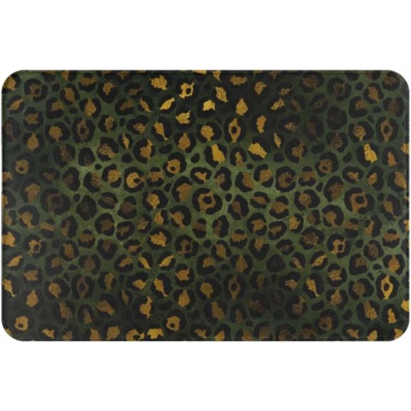 Leopard Print Non-Slip Absorbent Doormat Indoor Entrance Rug 24" x 16" Green Gold Beige Brown
