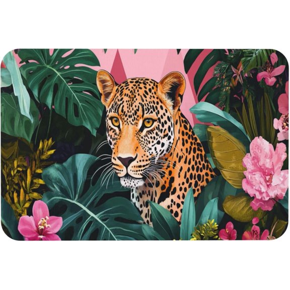 Leopard Print Non Slip Doormat, Absorbent Front or Back Door Mat for Living Room, Kitchen, Bathroom Entryway, 16 x 24 Inch