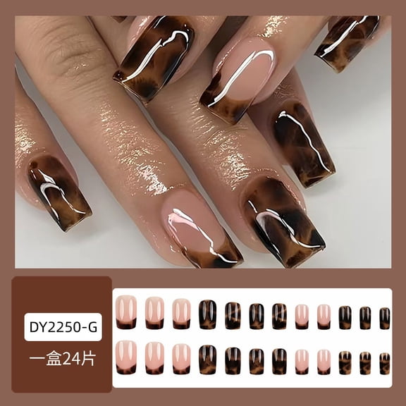 Leopard Print Nude French Nail Long Nail Cross-border Best-Selling Retro Wearable Nail Nail Sheet 24 Pieces Fake Nail Patch