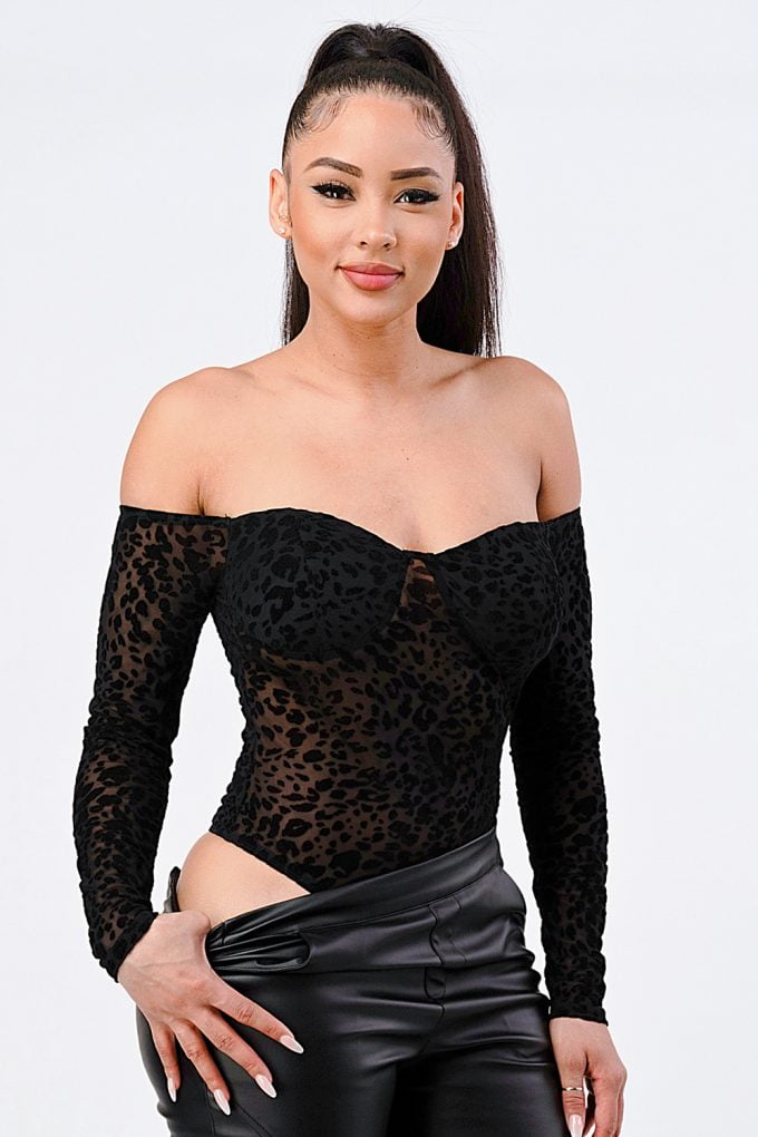 Leopard Print Off Shoulder Bodysuit S