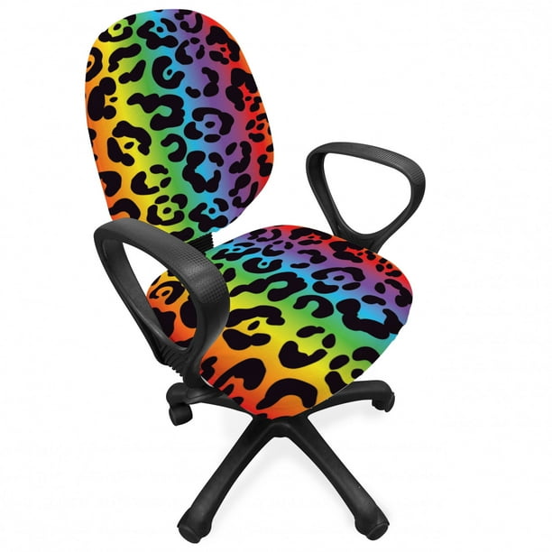Leopard Print Office Chair Slipcover Modernized Panther Leo Skin Wild Big Cats in Gradient Rainbow Tones Print Protective Stretch Decorative Fabric Cover Standard Size Purple Black by Ambesonne Walmar...