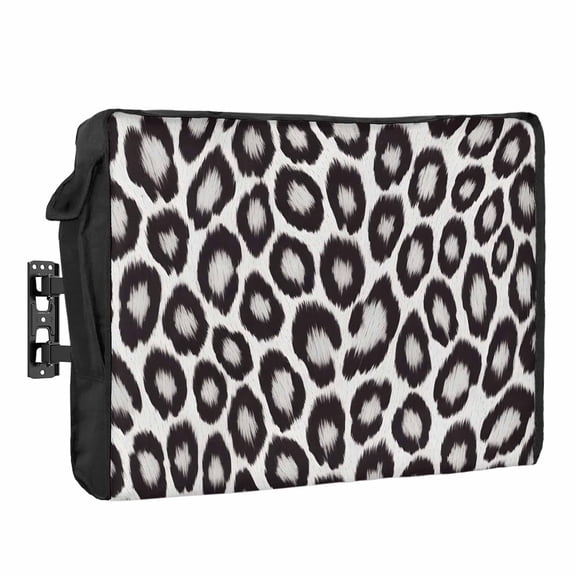 Leopard Print Outdoor TV Cover 48 to 50 inch Weatherproof Waterproof, Black Gray Animal Texture TV Enclosures with Remote Control Pocket Flat Screen Protector for Outside