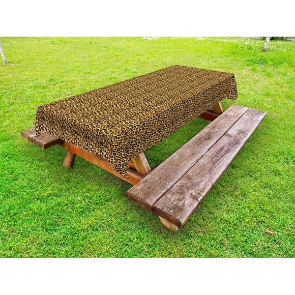 Leopard Print Outdoor Tablecloth, Spotty Jungle Safari Feline Print Wild Africa Inspiration Tile Pattern, Decorative Washable Fabric Picnic Table Cloth, 58 X 84 Inches,Orange Black, by Ambesonne