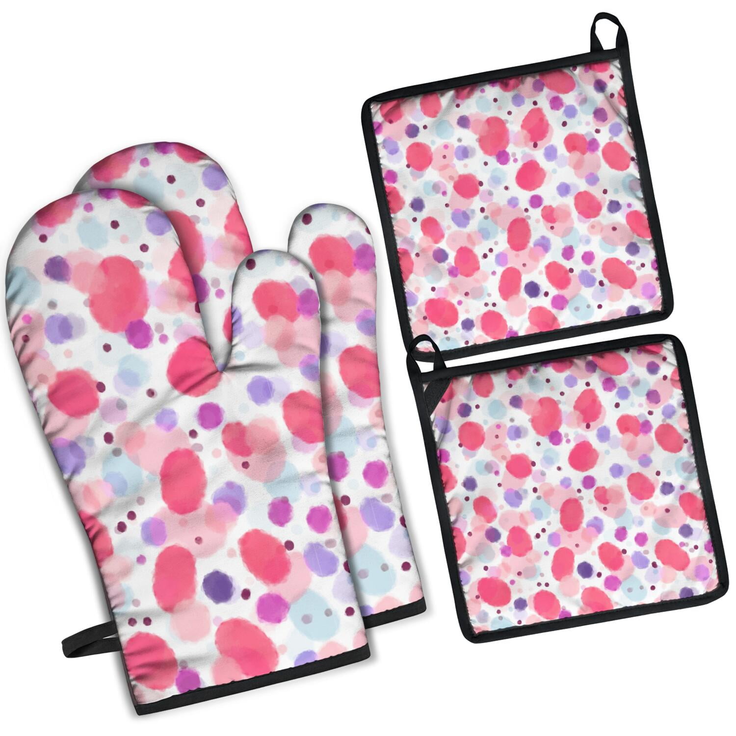 Leopard Print Oven Mitts and Pot Holders Set Of 4, Heat Resistant Kitchen Gloves with Non-Slip Grip, Hanging Loop, Soft Cotton Lining for Baking, Cooking, Grilling, Barbecue