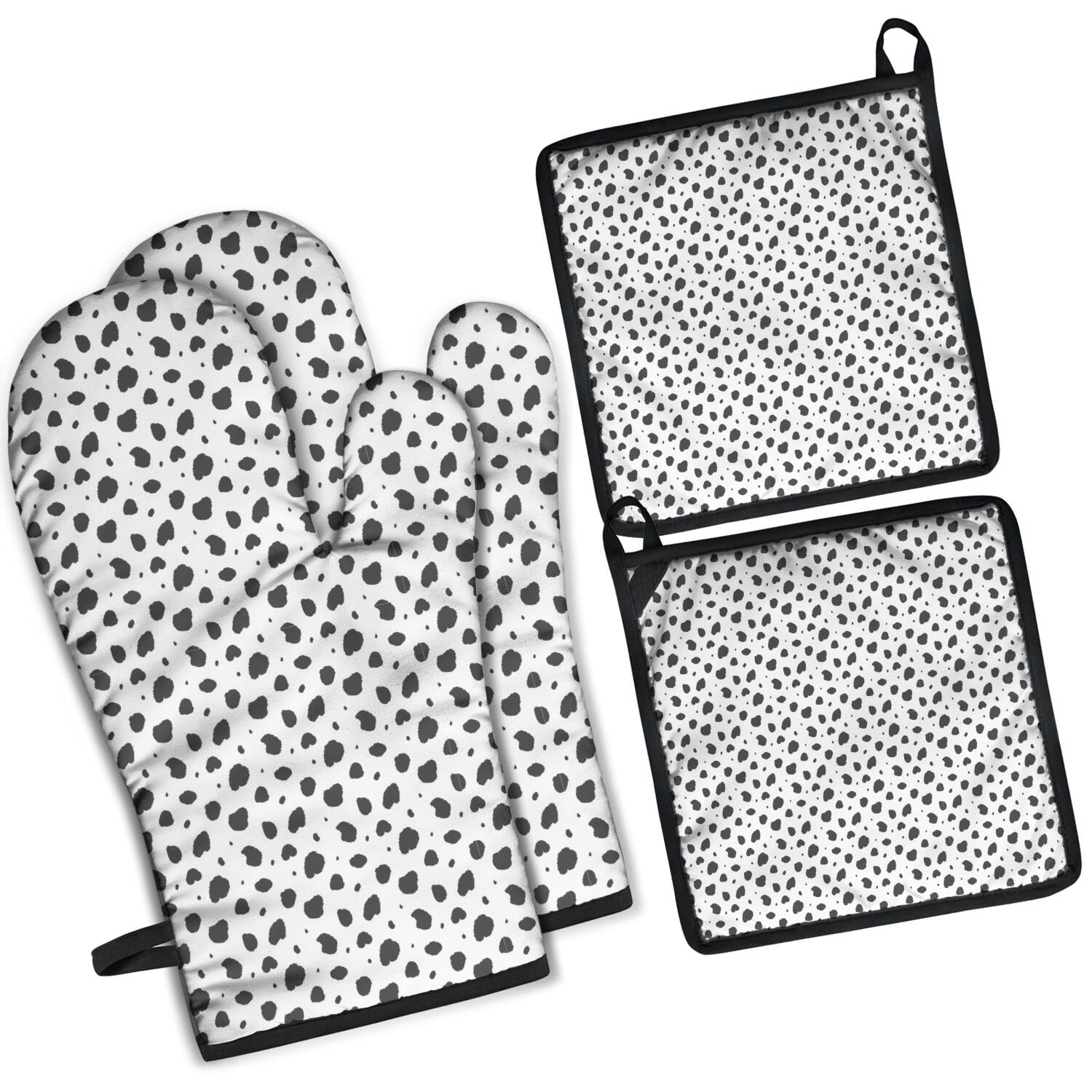 Leopard Print Oven Mitts and Pot Holders Set Of 4, Heat Resistant Kitchen Gloves with Non-Slip Grip, Hanging Loop, Soft Cotton Lining for Baking, Cooking, Grilling, Barbecue
