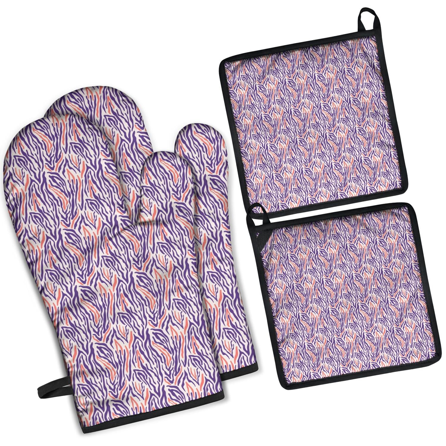 Leopard Print Oven Mitts and Pot Holders Set Of 4, Heat Resistant Kitchen Gloves with Non-Slip Grip, Hanging Loop, Soft Cotton Lining for Baking, Cooking, Grilling, Barbecue
