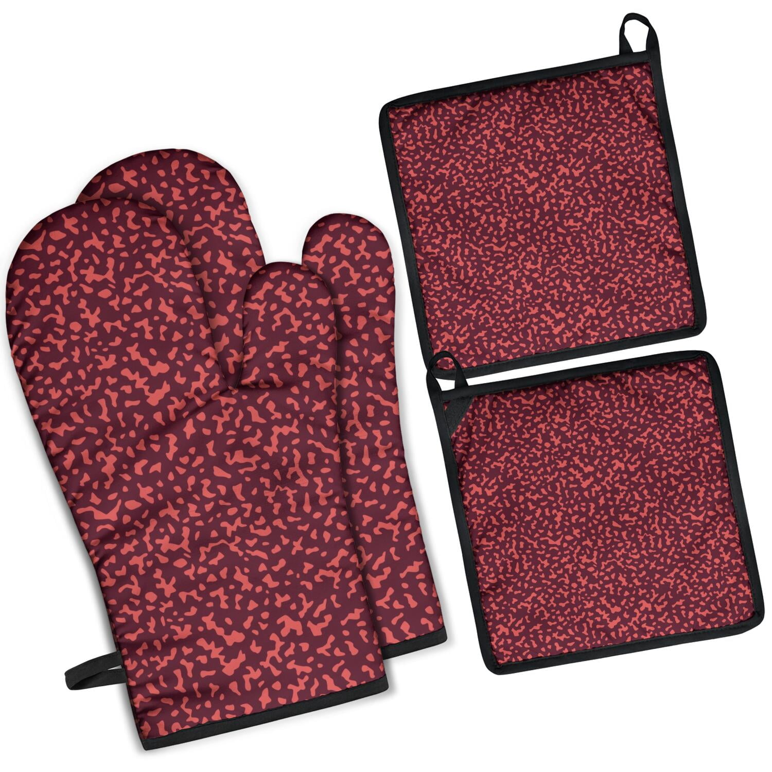 Leopard Print Oven Mitts and Pot Holders Set Of 4, Heat Resistant Kitchen Gloves with Non-Slip Grip, Hanging Loop, Soft Cotton Lining for Baking, Cooking, Grilling, Barbecue