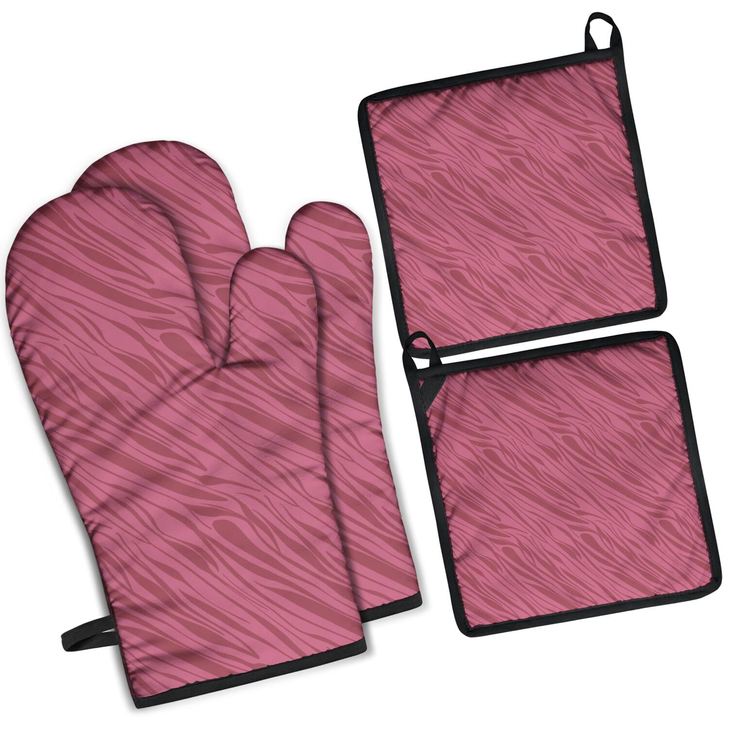Leopard Print Oven Mitts and Pot Holders Set Of 4, Heat Resistant Kitchen Gloves with Non-Slip Grip, Hanging Loop, Soft Cotton Lining for Baking, Cooking, Grilling, Barbecue