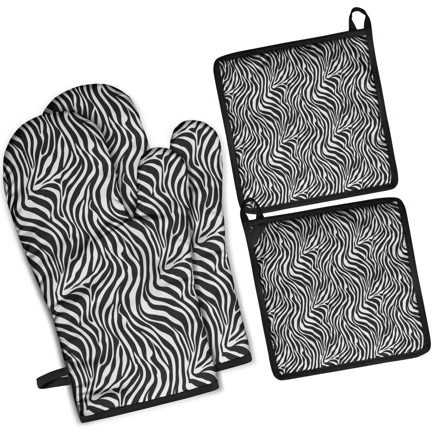Leopard Print Oven Mitts and Pot Holders Set Of 4, Heat Resistant Kitchen Gloves with Non-Slip Grip, Hanging Loop, Soft Cotton Lining for Baking, Cooking, Grilling, Barbecue