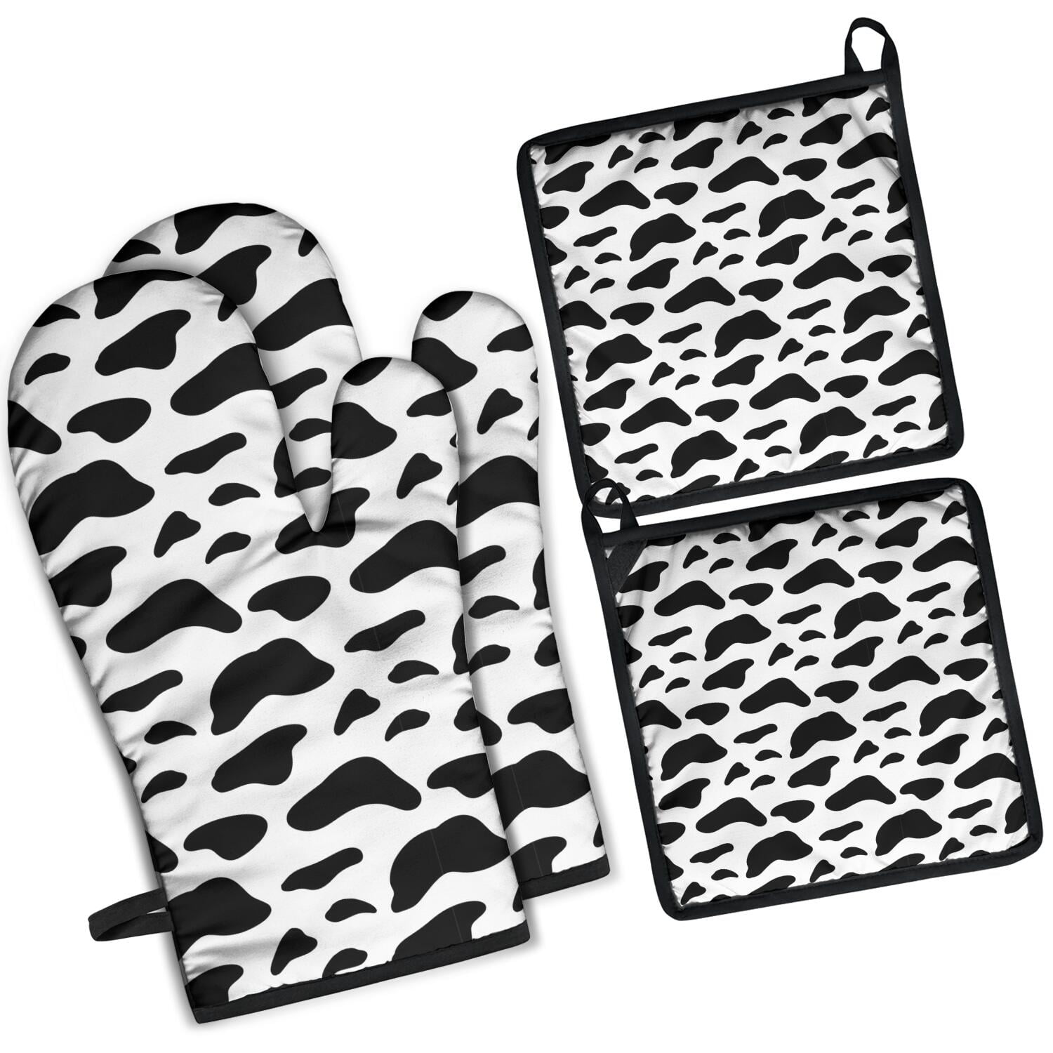 Leopard Print Oven Mitts and Pot Holders Set Of 4, Heat Resistant Kitchen Gloves with Non-Slip Grip, Hanging Loop, Soft Cotton Lining for Baking, Cooking, Grilling, Barbecue