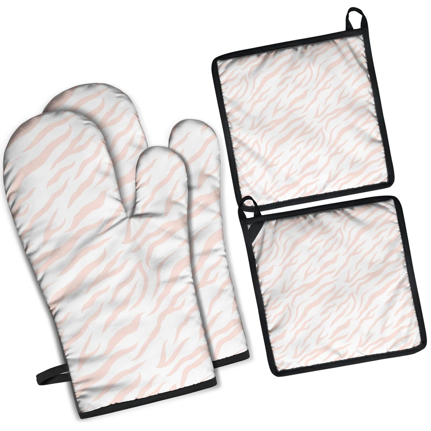 Leopard Print Oven Mitts and Pot Holders Set Of 4, Heat Resistant Kitchen Gloves with Non-Slip Grip, Hanging Loop, Soft Cotton Lining for Baking, Cooking, Grilling, Barbecue