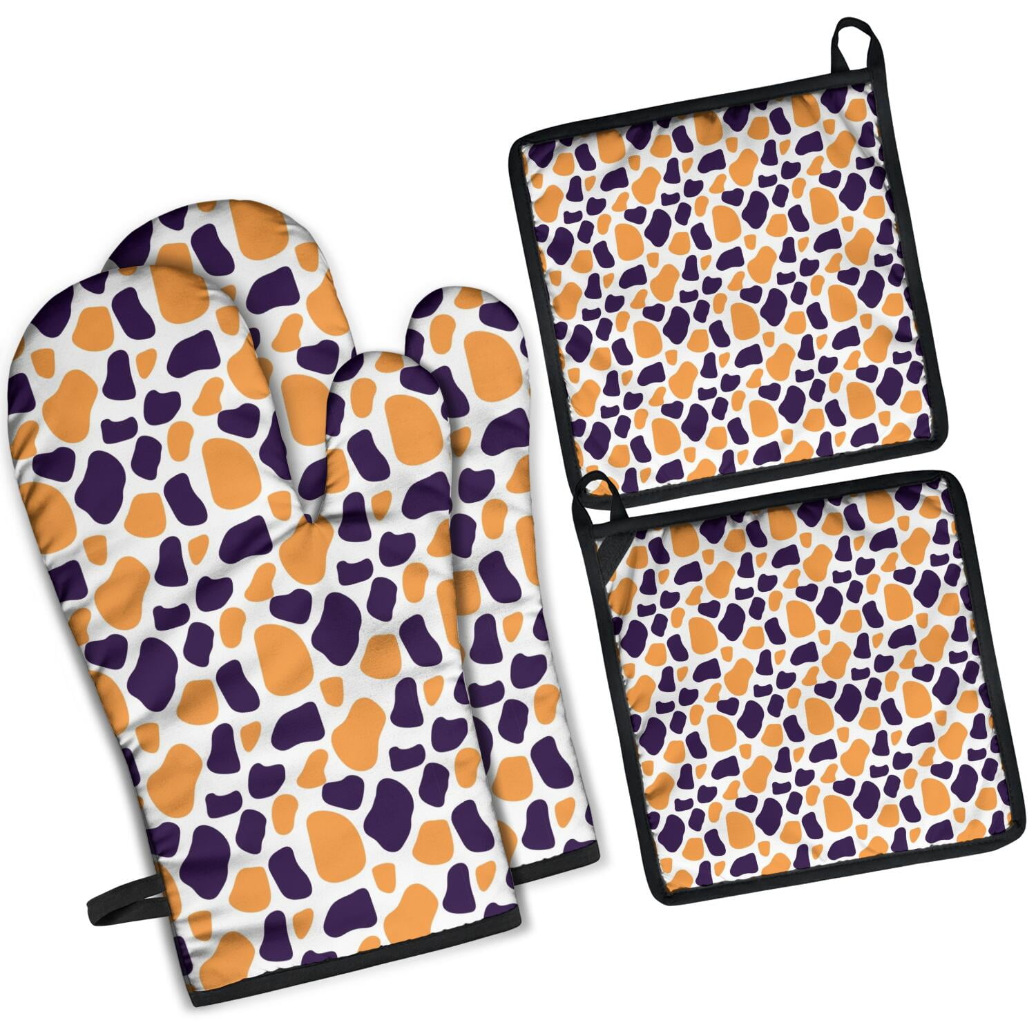 Leopard Print Oven Mitts and Pot Holders Set Of 4, Heat Resistant Kitchen Gloves with Non-Slip Grip, Hanging Loop, Soft Cotton Lining for Baking, Cooking, Grilling, Barbecue
