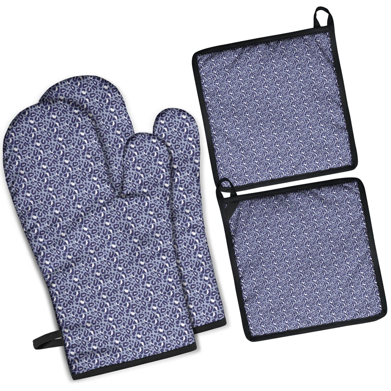 Leopard Print Oven Mitts and Pot Holders Set Of 4, Heat Resistant Kitchen Gloves with Non-Slip Grip, Hanging Loop, Soft Cotton Lining for Baking, Cooking, Grilling, Barbecue