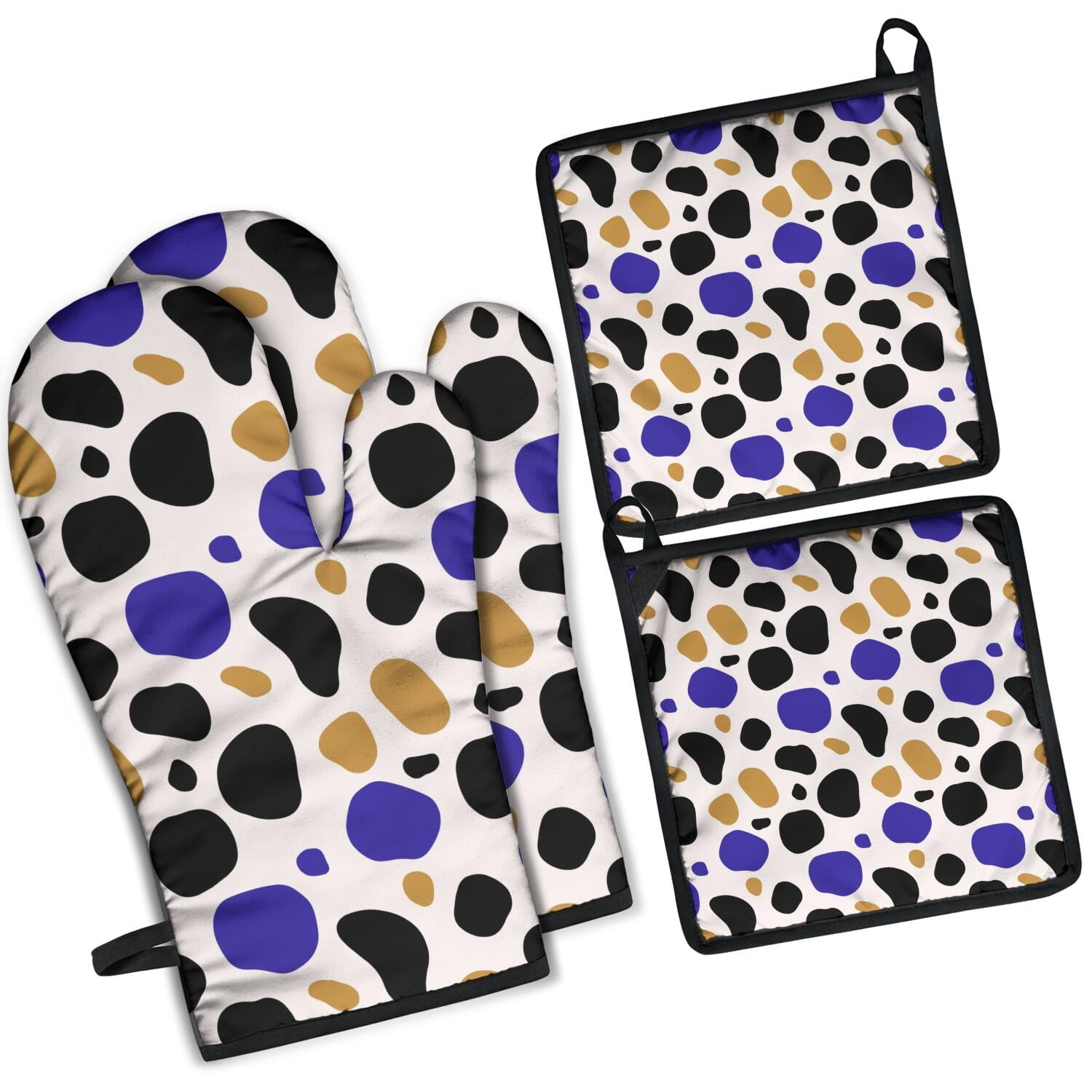 Leopard Print Oven Mitts and Pot Holders Set Of 4, Heat Resistant Kitchen Gloves with Non-Slip Grip, Hanging Loop, Soft Cotton Lining for Baking, Cooking, Grilling, Barbecue