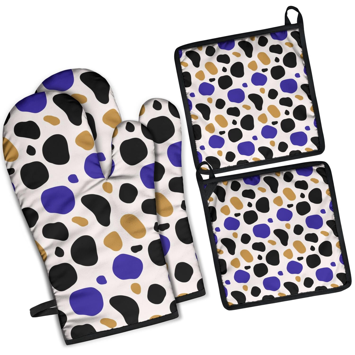 Leopard Print Oven Mitts and Pot Holders Set Of 4, Heat Resistant Kitchen Gloves with Non-Slip Grip, Hanging Loop, Soft Cotton Lining for Baking, Cooking, Grilling, Barbecue