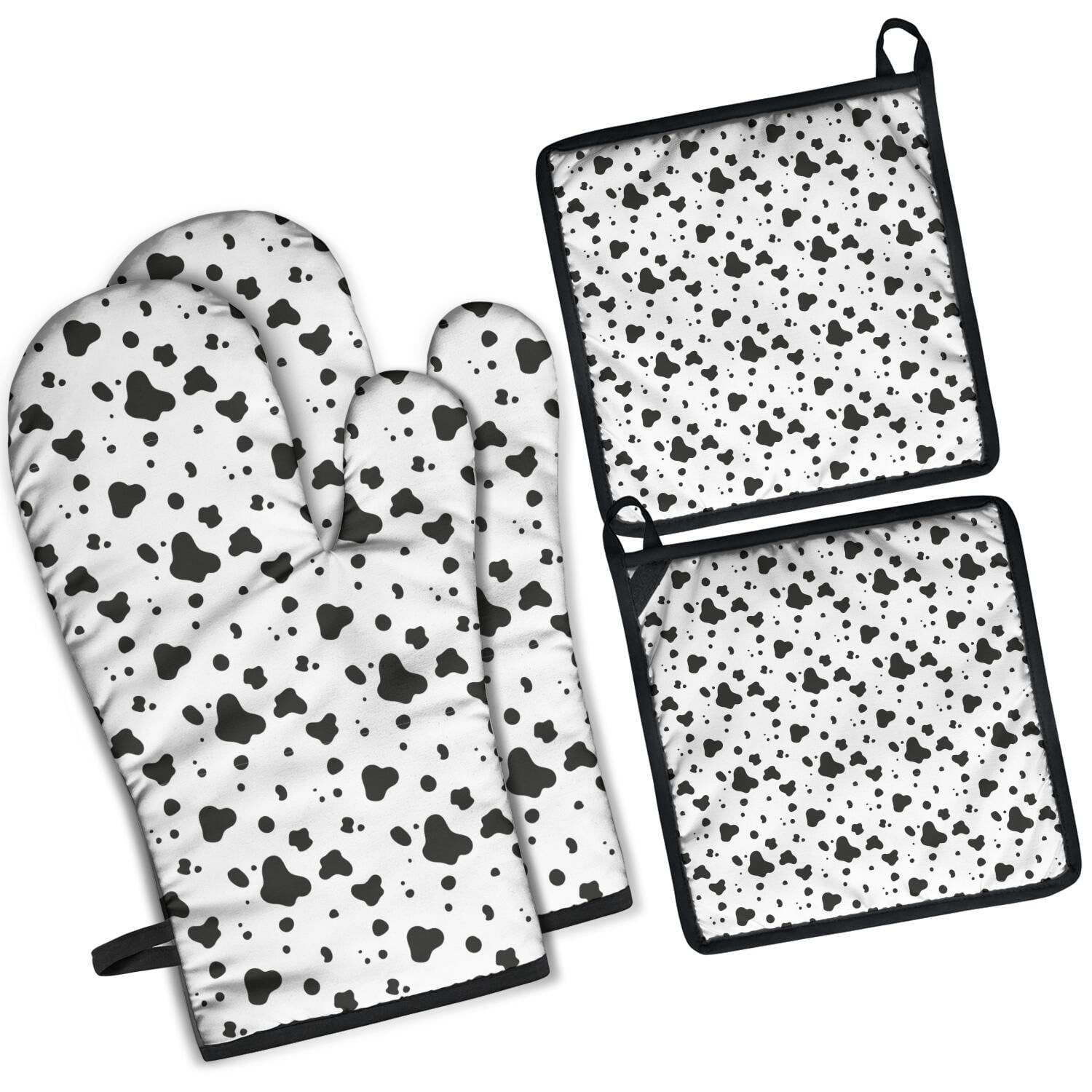 Leopard Print Oven Mitts and Pot Holders Set Of 4, Heat Resistant Kitchen Gloves with Non-Slip Grip, Hanging Loop, Soft Cotton Lining for Baking, Cooking, Grilling, Barbecue