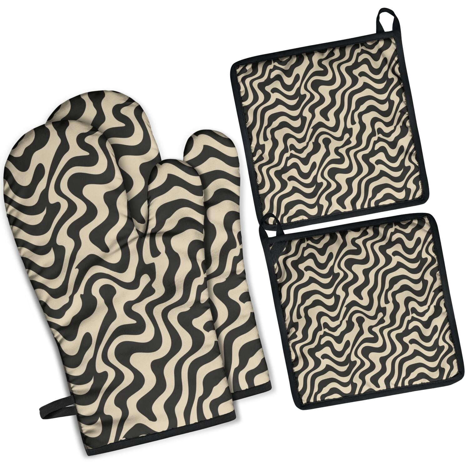 Leopard Print Oven Mitts and Pot Holders Set Of 4, Heat Resistant Kitchen Gloves with Non-Slip Grip, Hanging Loop, Soft Cotton Lining for Baking, Cooking, Grilling, Barbecue