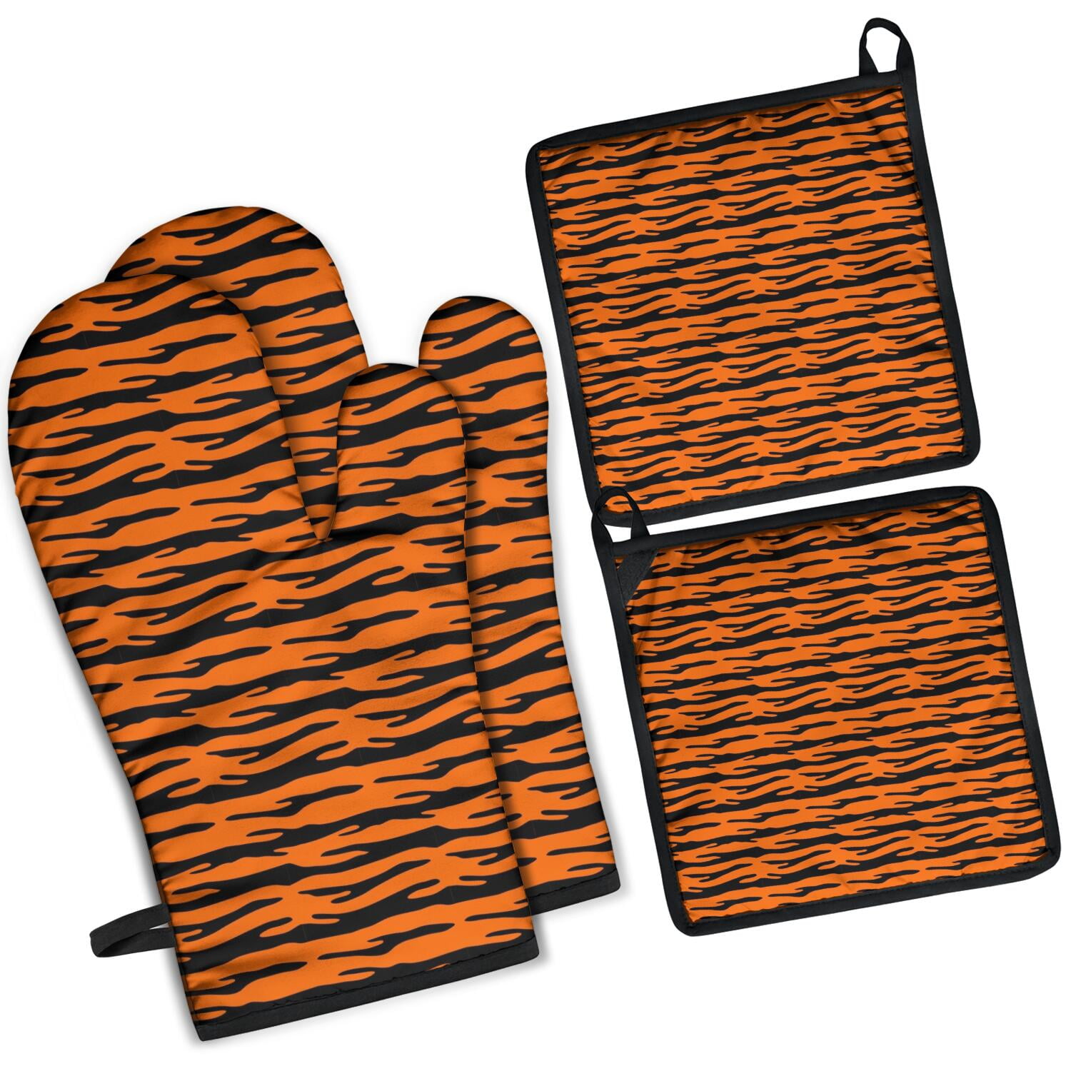 Leopard Print Oven Mitts and Pot Holders Set Of 4, Heat Resistant Kitchen Gloves with Non-Slip Grip, Hanging Loop, Soft Cotton Lining for Baking, Cooking, Grilling, Barbecue