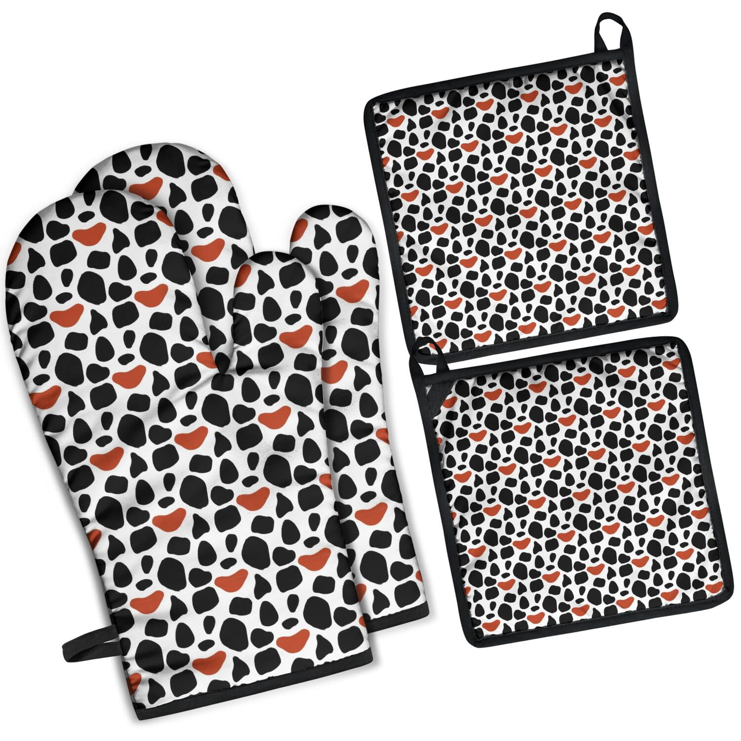 Leopard Print Oven Mitts and Pot Holders Set Of 4, Heat Resistant Kitchen Gloves with Non-Slip Grip, Hanging Loop, Soft Cotton Lining for Baking, Cooking, Grilling, Barbecue